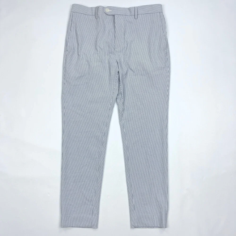 Banana Republic Tailored Fit Seersucker Striped Pants Mens 33x32 Blue White